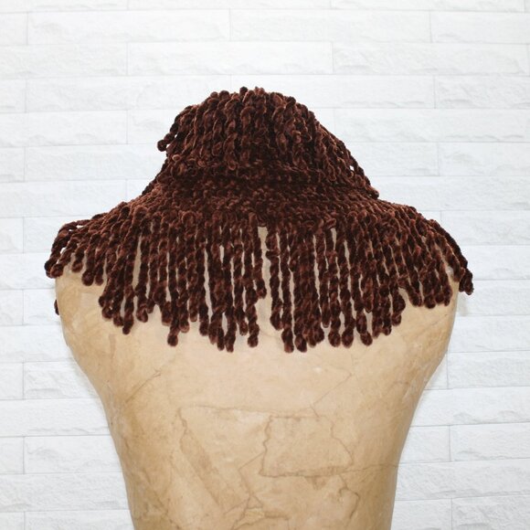 HAND CRAFTED Scarf Infinity Chenille Turtleneck Fringe Wrap Oversized Brown - Picture 4 of 13